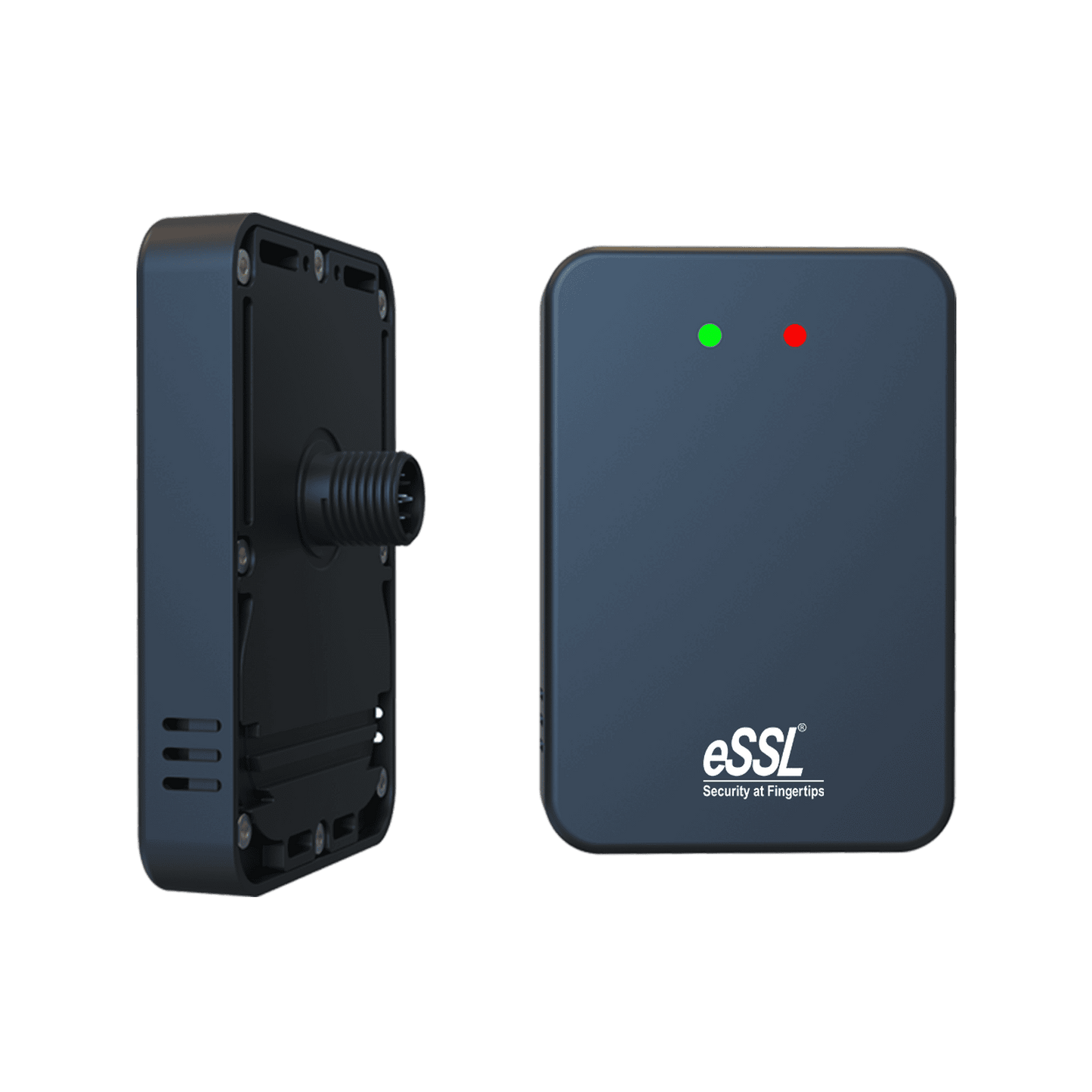 Black electronic device with ESSL branding on a transparent background