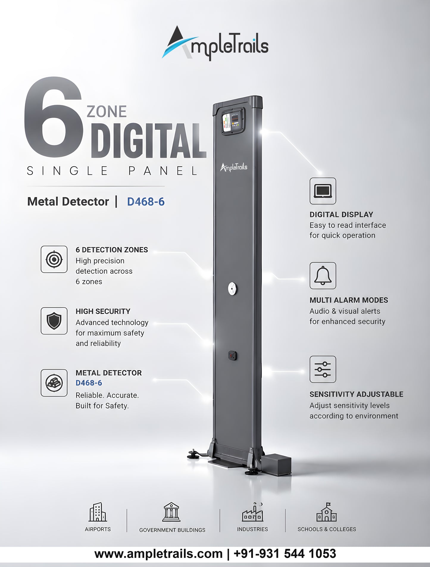 eSSL D468-6 Walk-Through Metal Detector – 6 Detection Zones