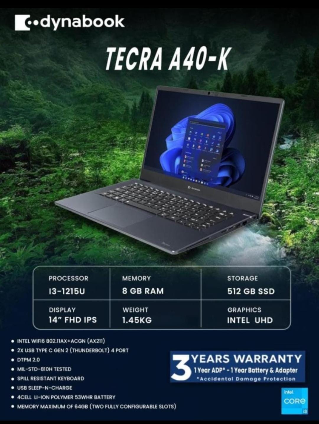 Dynabook Tecra A40-K Intel® Core™ i3-1215U (12th Gen)