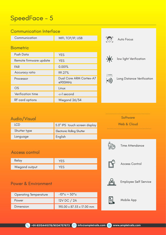 Face Attendance Machine SPEEDFACE-5