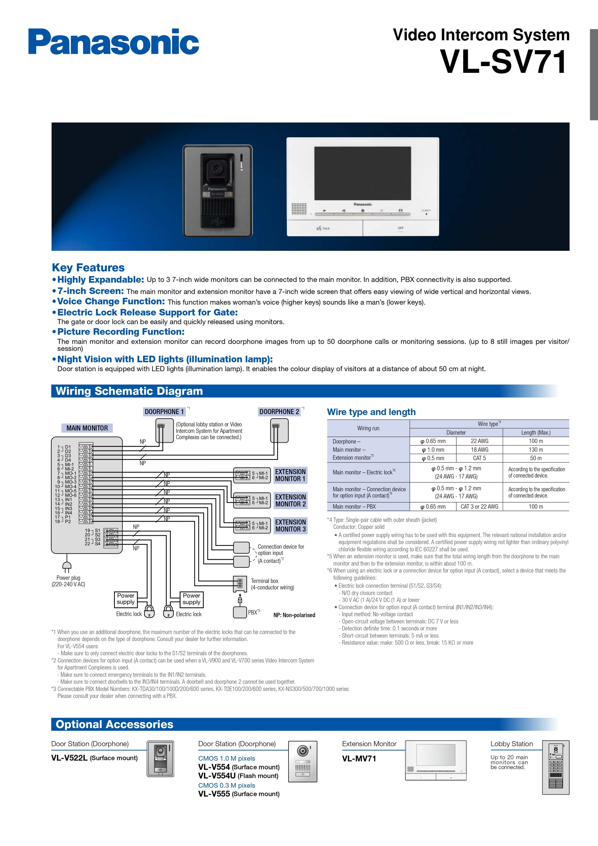 Panasonic Video Door Phone VL-SV71SX VDP - Biometric Attendance System