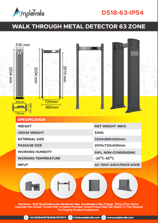 eSSL D518-63-IP65 Door Frame Metal Detector DFMD - Biometric Attendance System