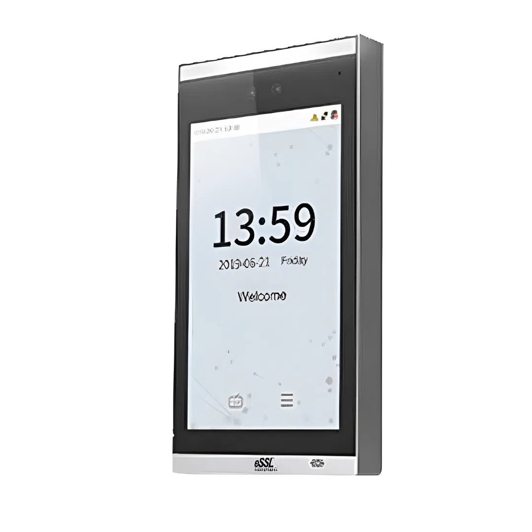 eSSL AiFace Earth AI-powered facial recognition device with fingerprint authentication, RFID card support, touchscreen display, and advanced access control for offices, factories, schools, hospitals, and commercial buildings.