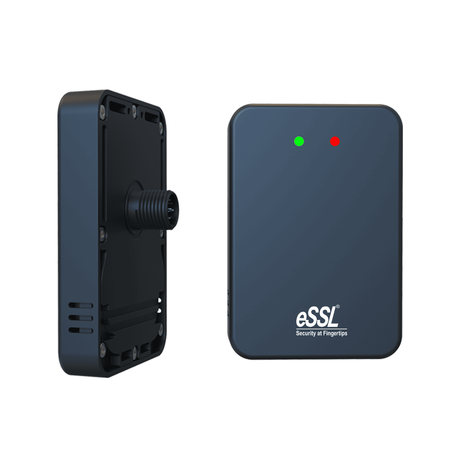 Black electronic device with ESSL branding on a transparent background