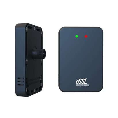 Black electronic device with ESSL branding on a transparent background