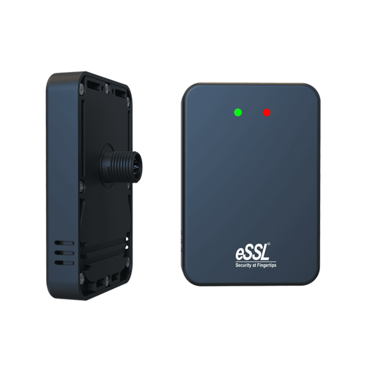 Black electronic device with ESSL branding on a transparent background