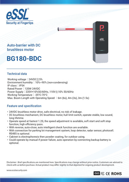 eSSL  BG180-BDC Auto-barrier with DC brushless motor