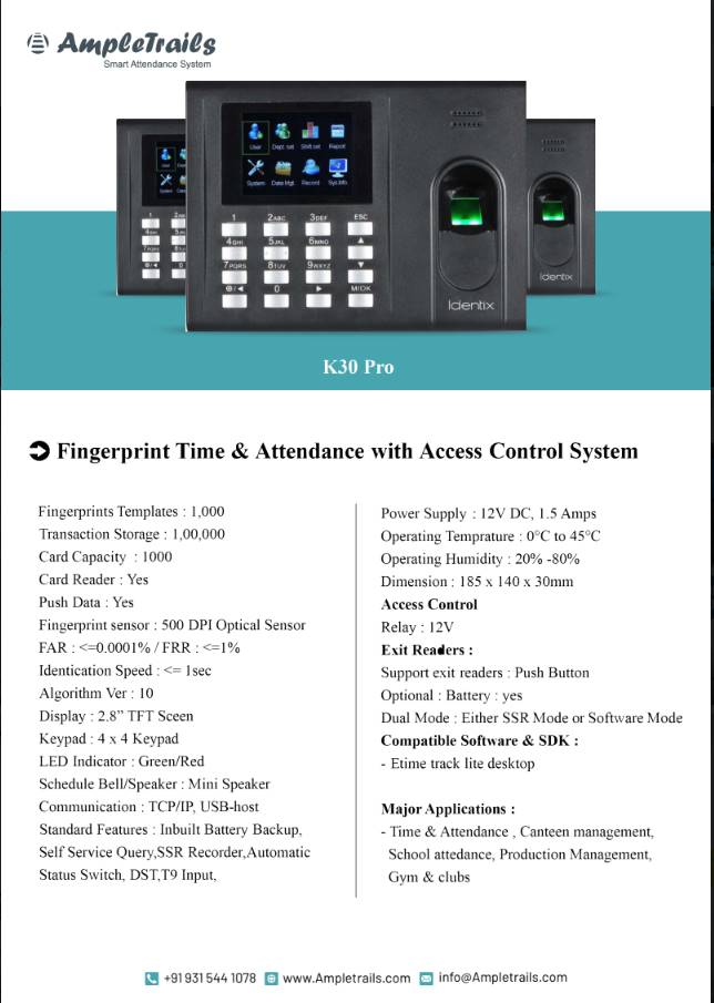 eSSL Fingerprint Attendance Machine K30 Pro - Biometric Attendance System