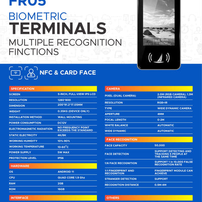 Face Reading Attendance Machine FR05 BIOMETRIC TERMINALS MULTIPLE RECOGNITION FINCTIONS