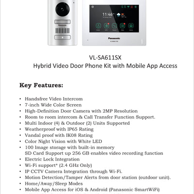 Panasonic Video Door Phone VL-SA611SX VDP