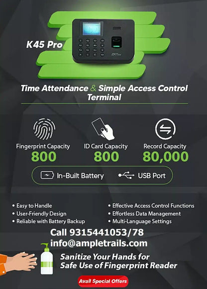 ZKTeco K45 Pro Fingerprint Attendance Machine for Offices