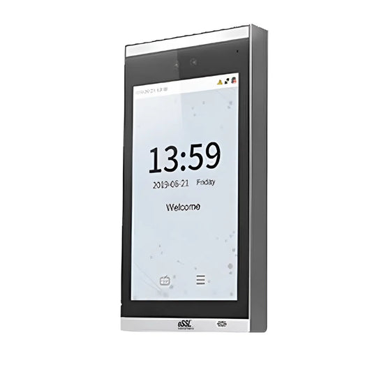 eSSL AiFace Earth AI-powered facial recognition device with fingerprint authentication, RFID card support, touchscreen display, and advanced access control for offices, factories, schools, hospitals, and commercial buildings.