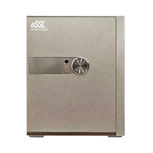 eSSL eSAFE-B-45 biometric safe locker with fingerprint sensor and password keypad, grey water-pattern finish, 38.8 L