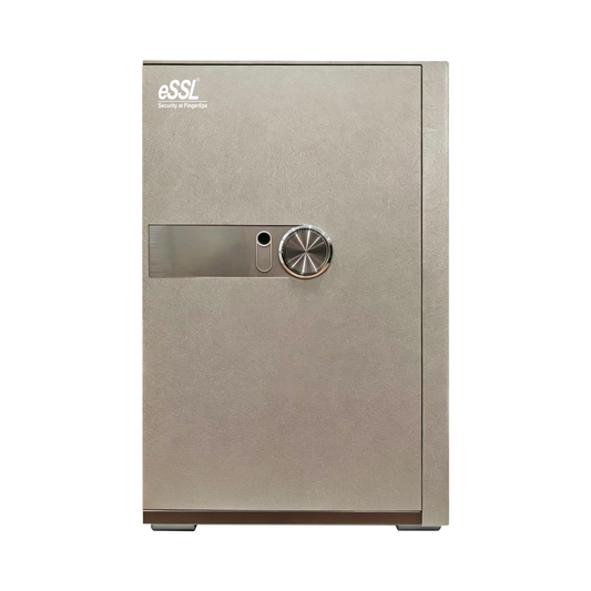 eSSL eSAFE-B-60 biometric safe locker with fingerprint sensor and password keypad, grey water-pattern finish, 60 L
