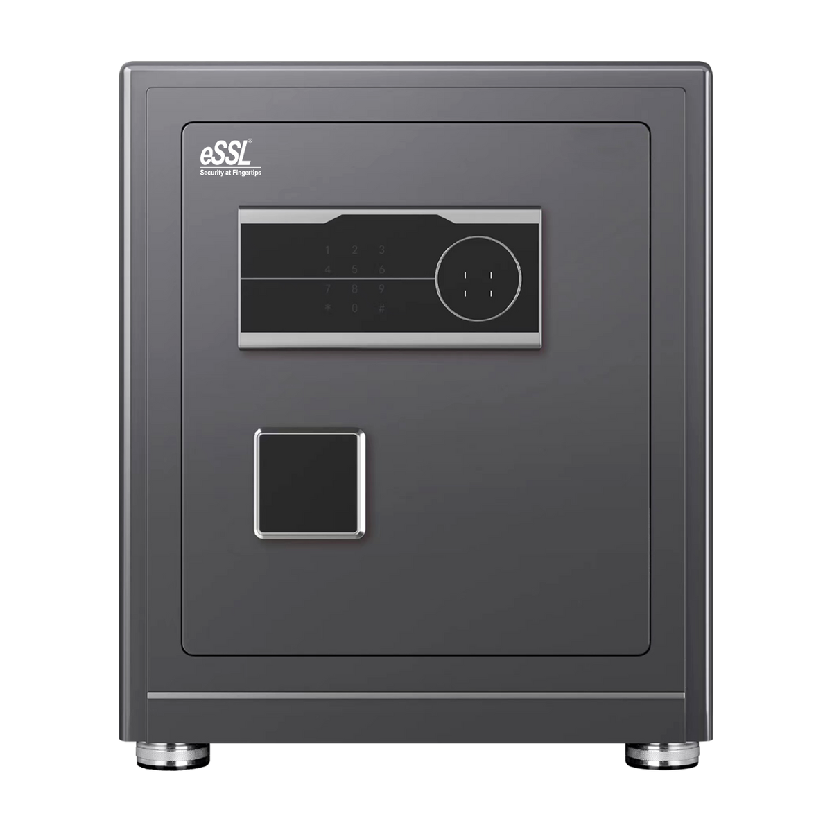 eSSL eSAFE-D-45 biometric safe locker with fingerprint sensor and password keypad, grey water-pattern finish, 41.5 L