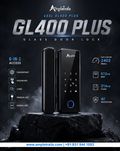 eSSL GL400 Plus Glass Door Fingerprint Lock – Keyless Smart Door Lock